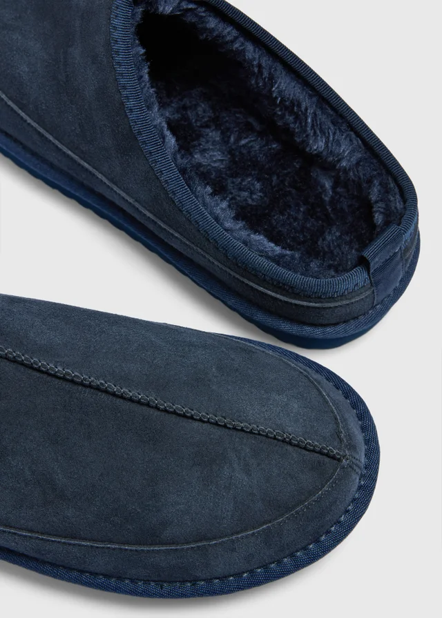 Navy Suede Mule Slippers