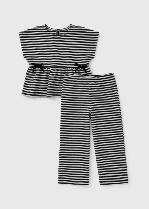 Girls Black Striped Wide Leg Top and Bottoms Set (1-8yrs) - 1-1.5 Yrs Image 1
