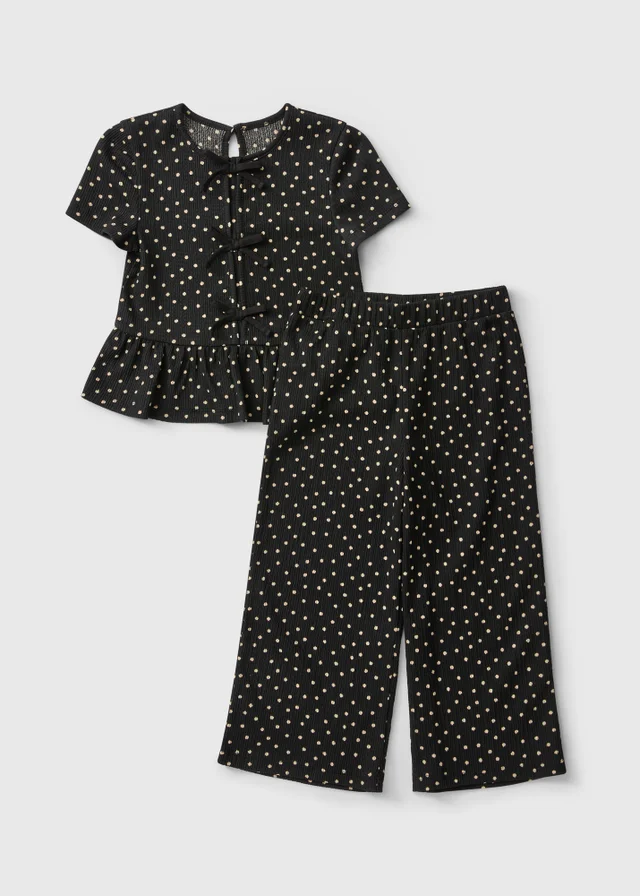 Girls Black Polka Dot Wide Leg Top & Trousers Set (1-8 Yrs)