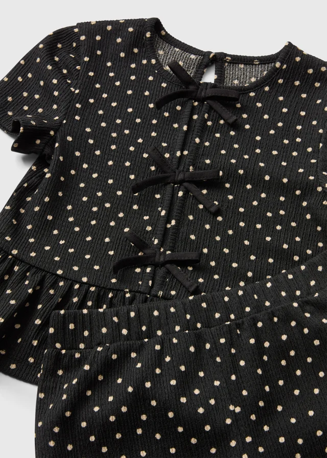 Girls Black Polka Dot Wide Leg Top & Trousers Set (1-8 Yrs)