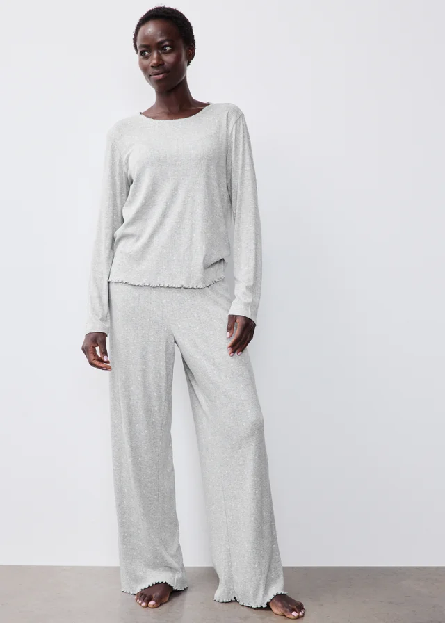 Gey Marl Printed Pointelle Pyjama Set