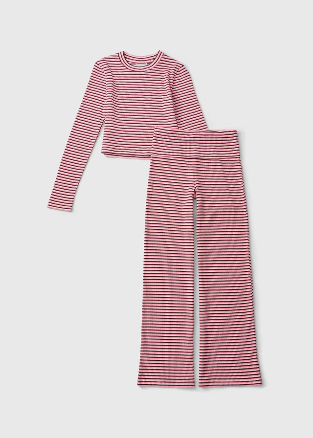 Girls Pink Long Sleeve Stripe Knitted Set (7-15yrs)