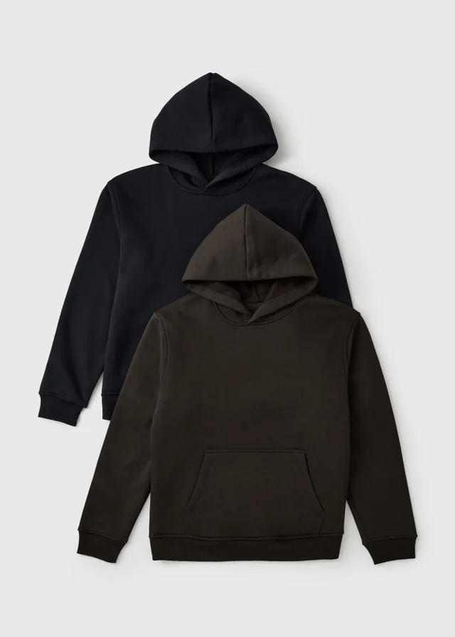 2 Pack Brown/Black Relaxed Zip Through Hoodie
