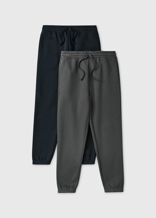 2 Pack Grey/Navy Relaxed Cuff Jogging Bottom