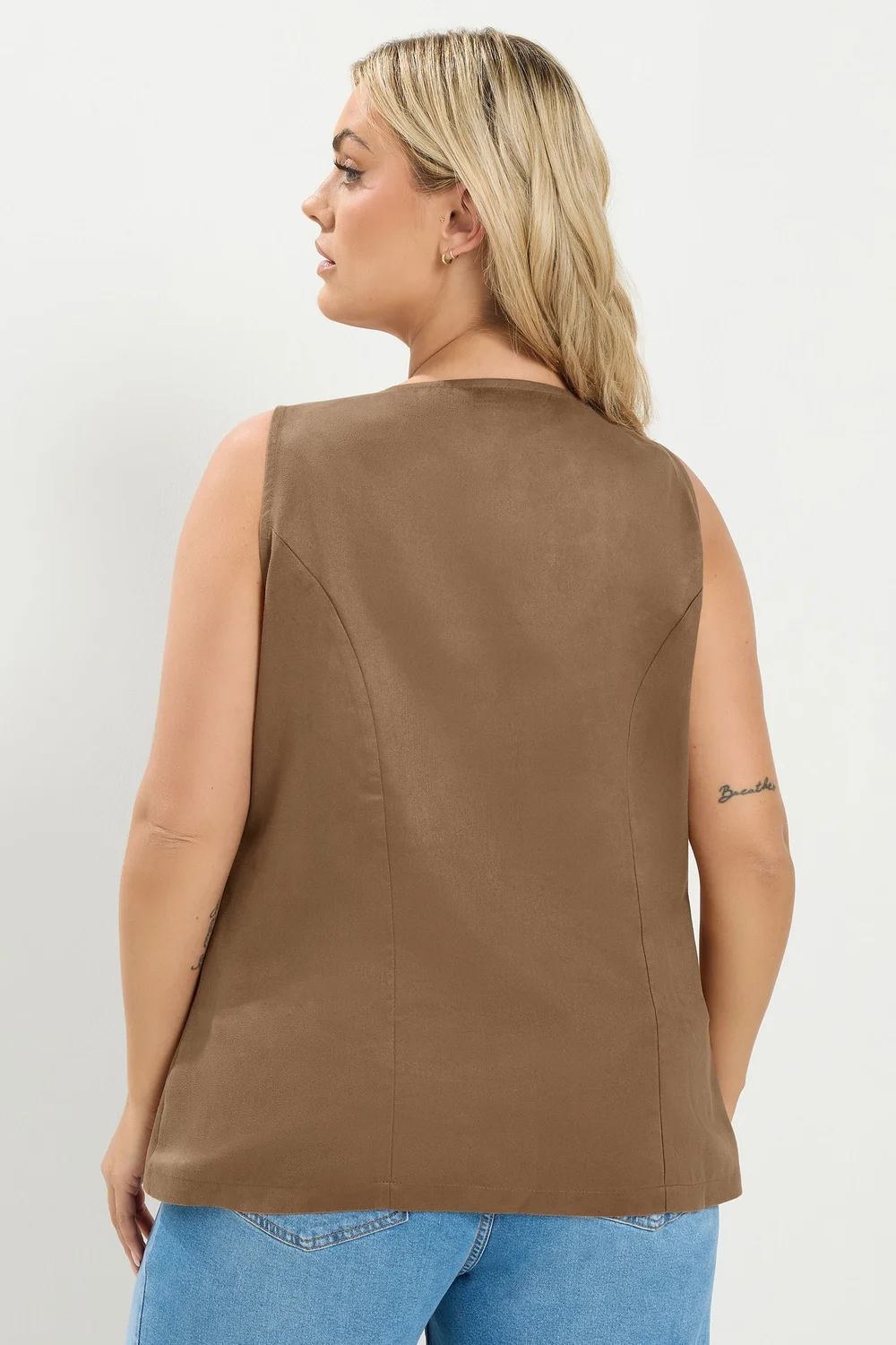 Yours Curve Chocolate Brown Suedette Waistcoat - 18 Image 4