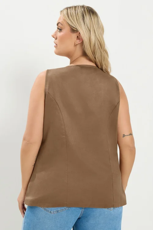 Yours Curve Chocolate Brown Suedette Waistcoat - 18 Image 4