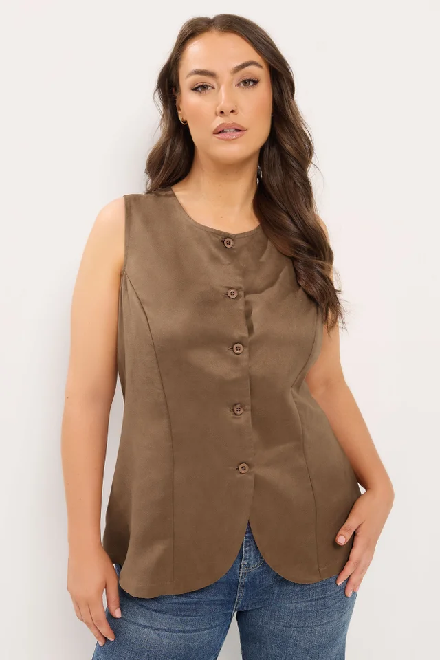 Yours Curve Chocolate Brown Suedette Waistcoat