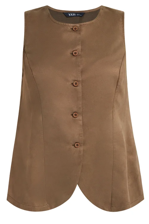 Yours Curve Chocolate Brown Suedette Waistcoat - 18 Image 2
