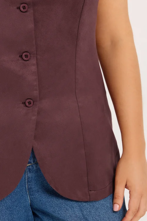 Yours Curve Burgundy Red Suedette Waistcoat - 28 Image 5