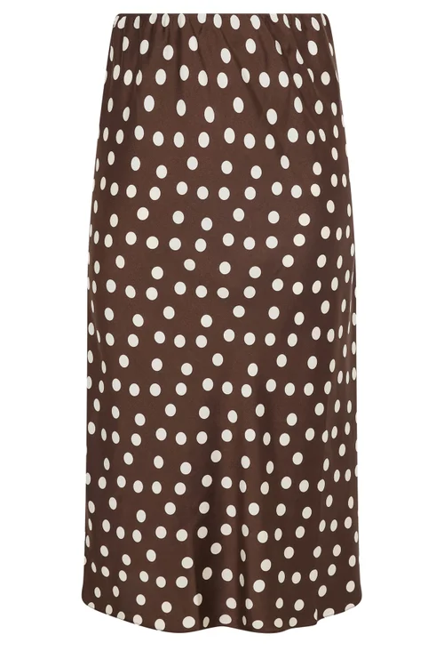 Yours Curve Chocolate Brown Polka Dot Satin Skirt - 26-28 Image 5