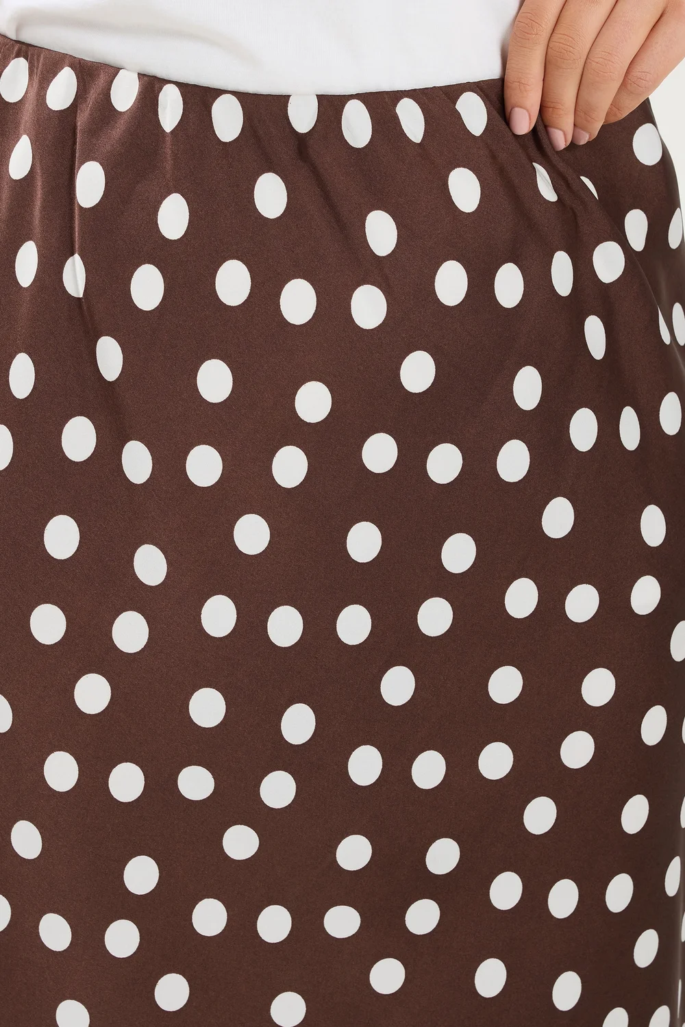 Yours Curve Chocolate Brown Polka Dot Satin Skirt - 26-28 Image 4