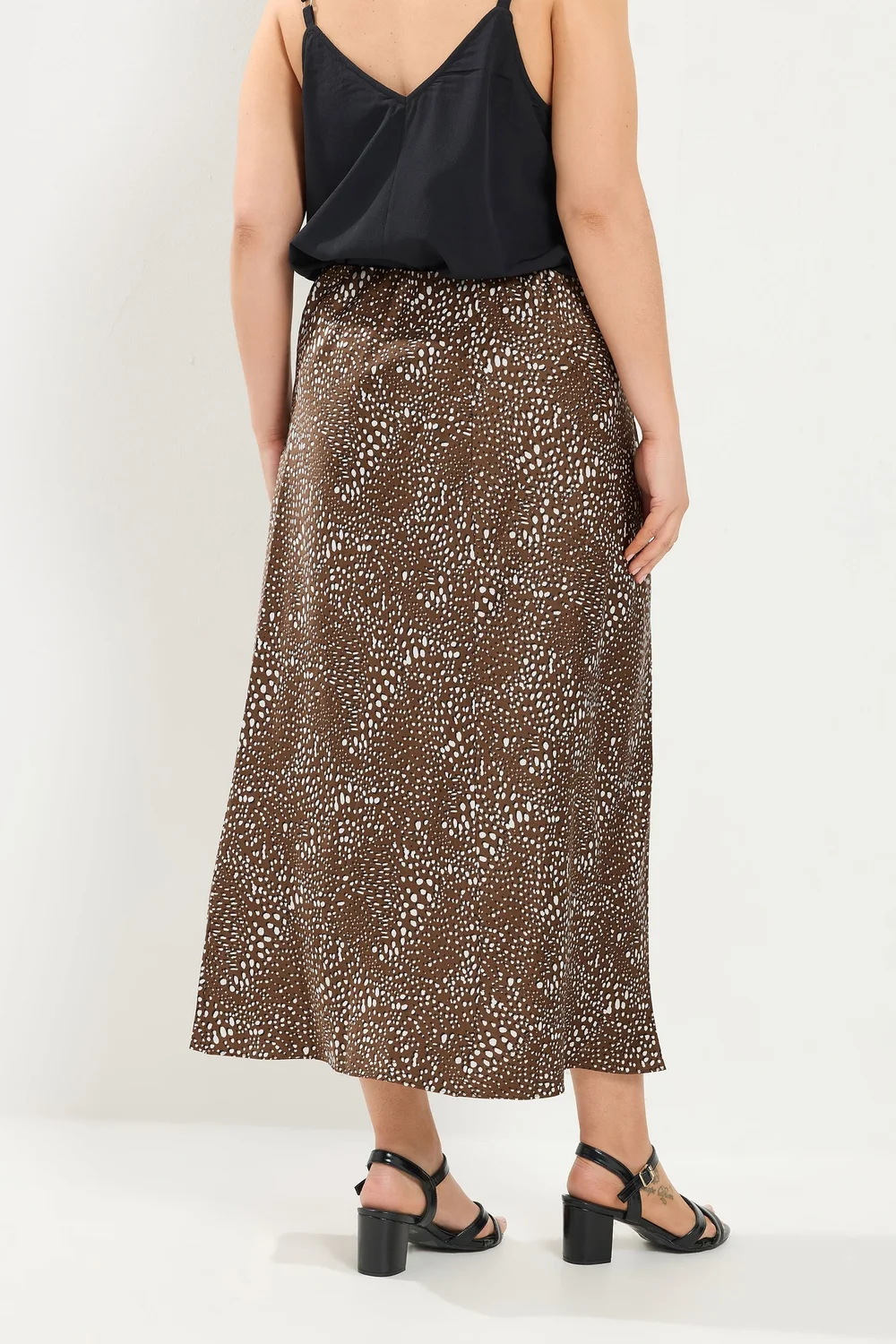Yours Curve Chocolate Brown Deer Print Satin Skirt - 26-28 Image 3
