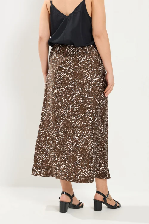 Yours Curve Chocolate Brown Deer Print Satin Skirt - 26-28 Image 3