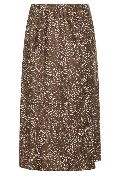Yours Curve Chocolate Brown Deer Print Satin Skirt - 26-28 Image 5