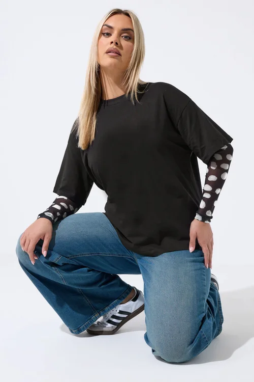 Limited Collection Curve Black Polka Dot Sleeve T-Shirt - 22-24 Image 1