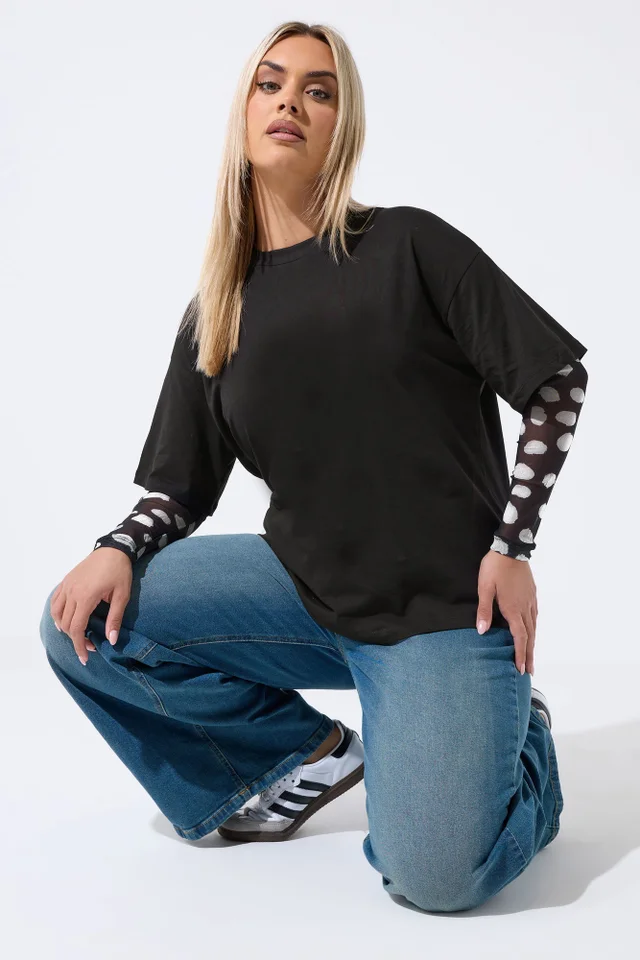 Limited Collection Curve Black Polka Dot Sleeve T-Shirt