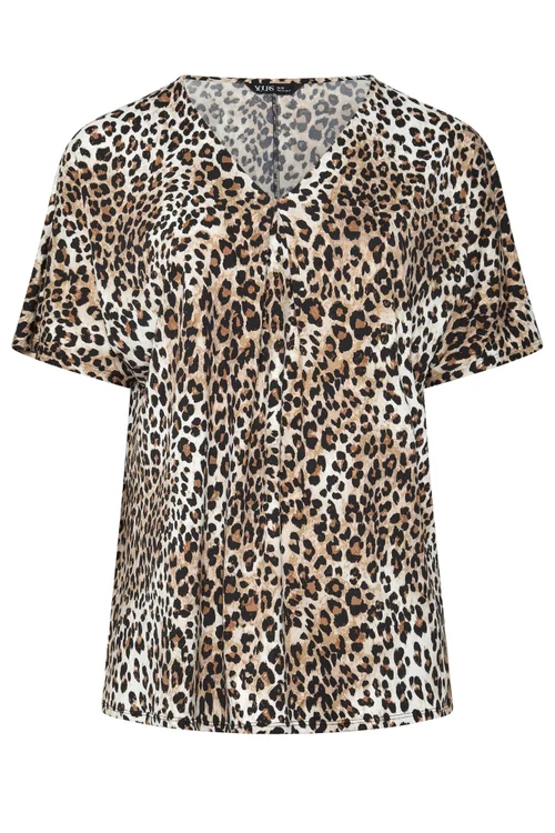 Yours Curve Brown Leopard Pleated Front Top - 30-32 Image 5