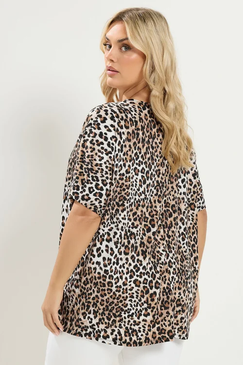 Yours Curve Brown Leopard Pleated Front Top - 30-32 Image 3