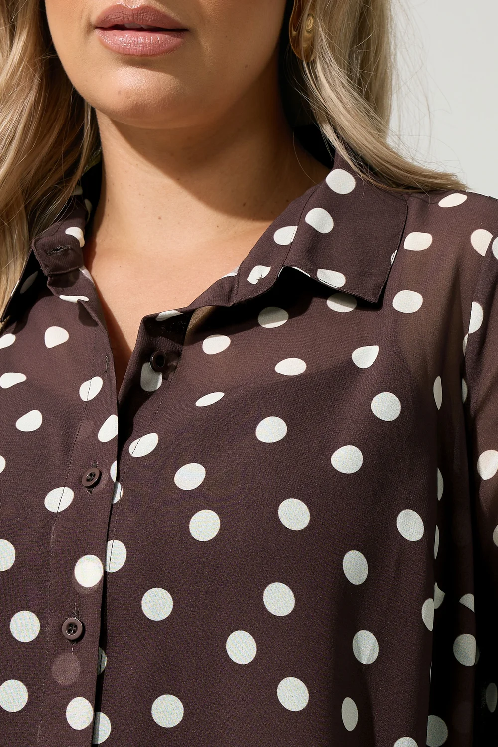 Yours London Curve Chocolate Brown Polka Dot Shirt - 24 Image 4