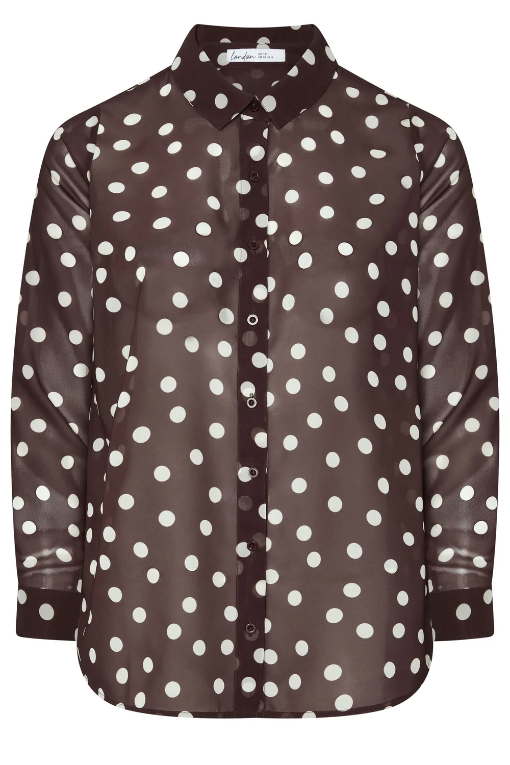 Yours London Curve Chocolate Brown Polka Dot Shirt - 24 Image 5