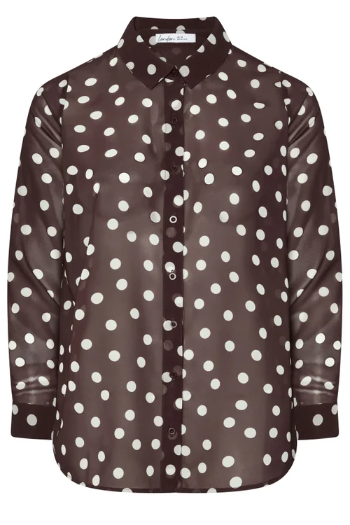 Yours London Curve Chocolate Brown Polka Dot Shirt - 24 Image 5