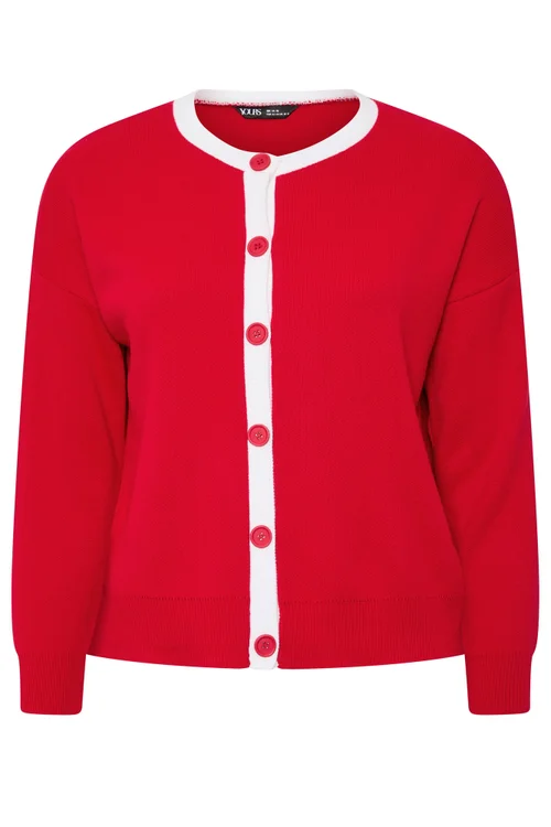 Yours Curve Red Contrast Knitted Cardigan - 30-32 Image 5