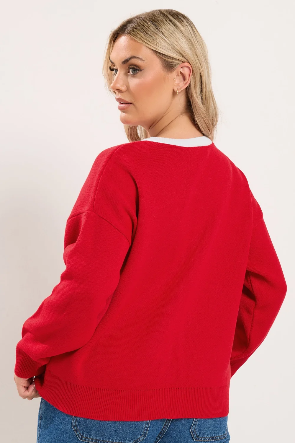 Yours Curve Red Contrast Knitted Cardigan - 30-32 Image 3