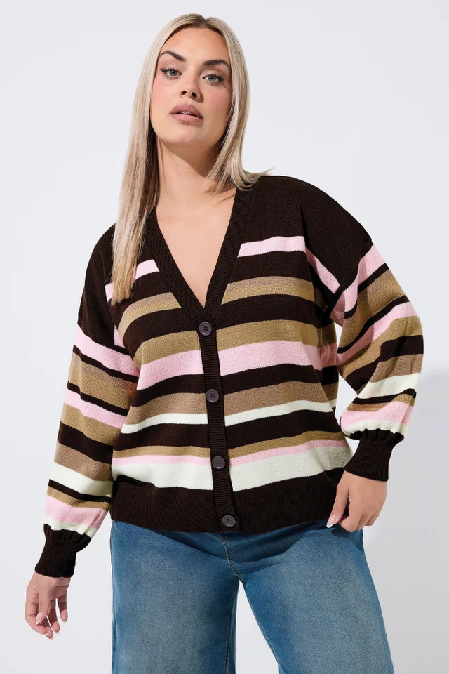 Yours Limited Curve Chocolate Brown Stripe Cardigan