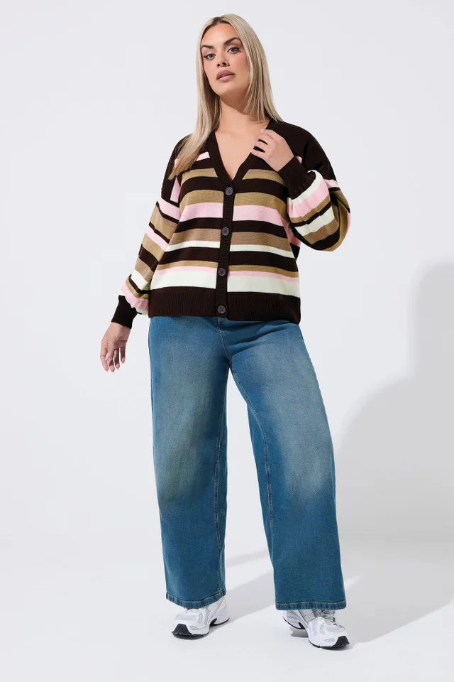Yours Limited Curve Chocolate Brown Stripe Cardigan