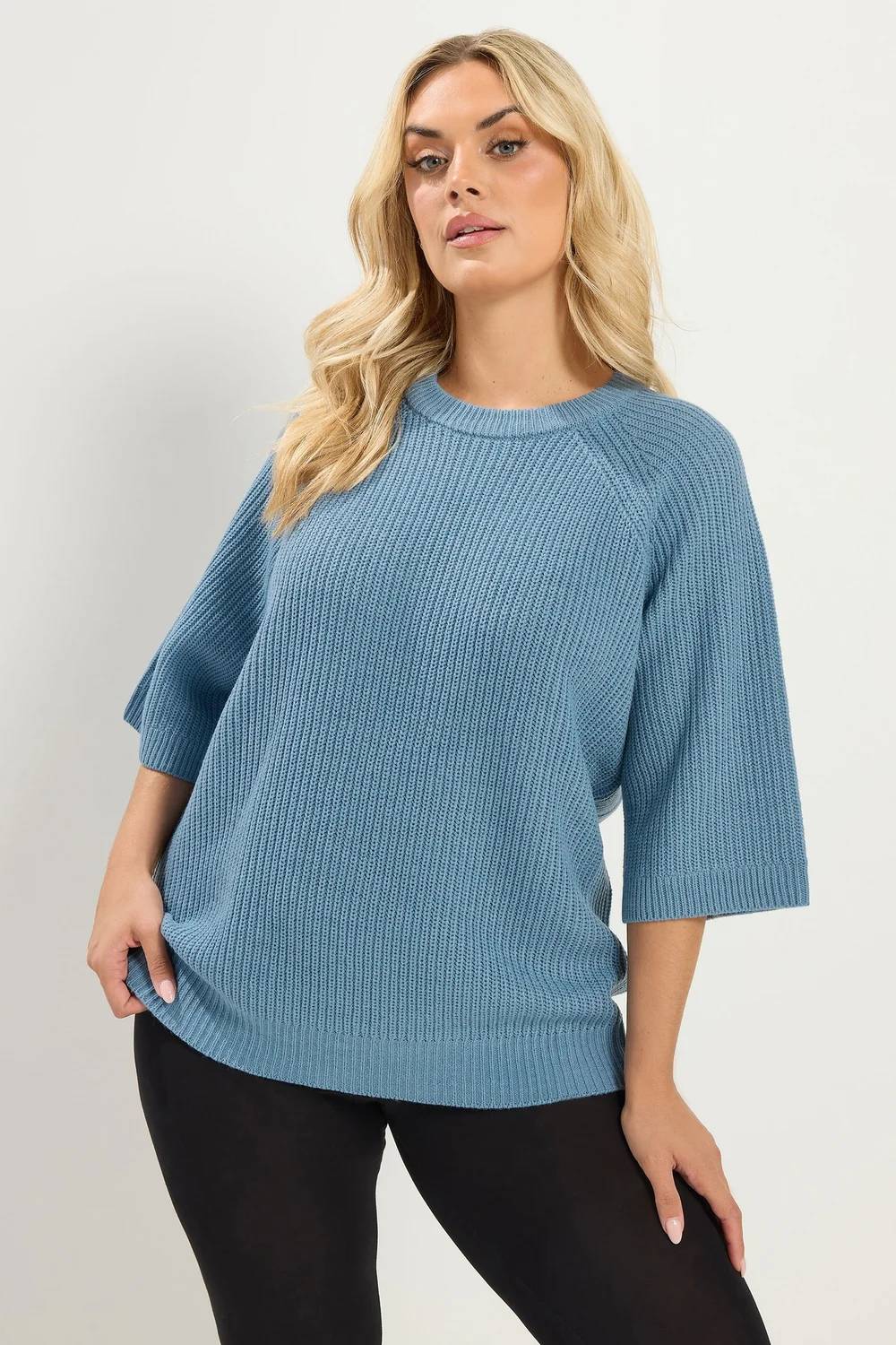Yours Curve Denim Blue Knitted Jumper - 30-32 Image 3