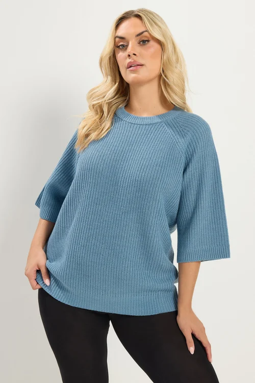 Yours Curve Denim Blue Knitted Jumper - 30-32 Image 3