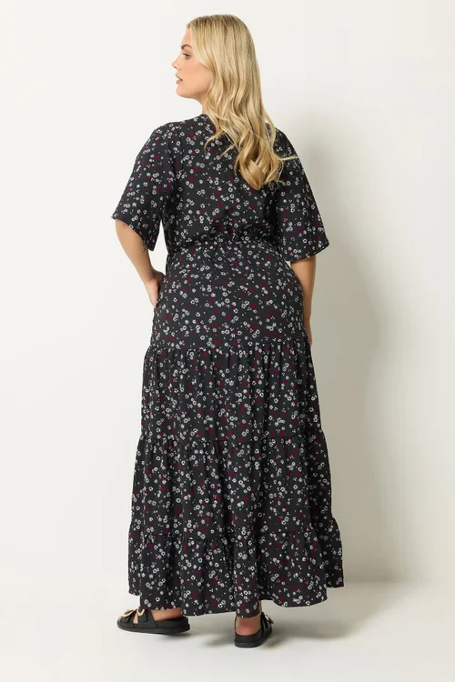 Yours Curve Black Ditsy Floral Textured Maxi Dress - 14 Image 3
