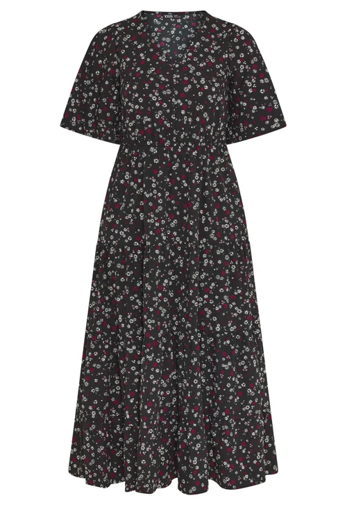 Yours Curve Black Ditsy Floral Textured Maxi Dress - 14 Image 5