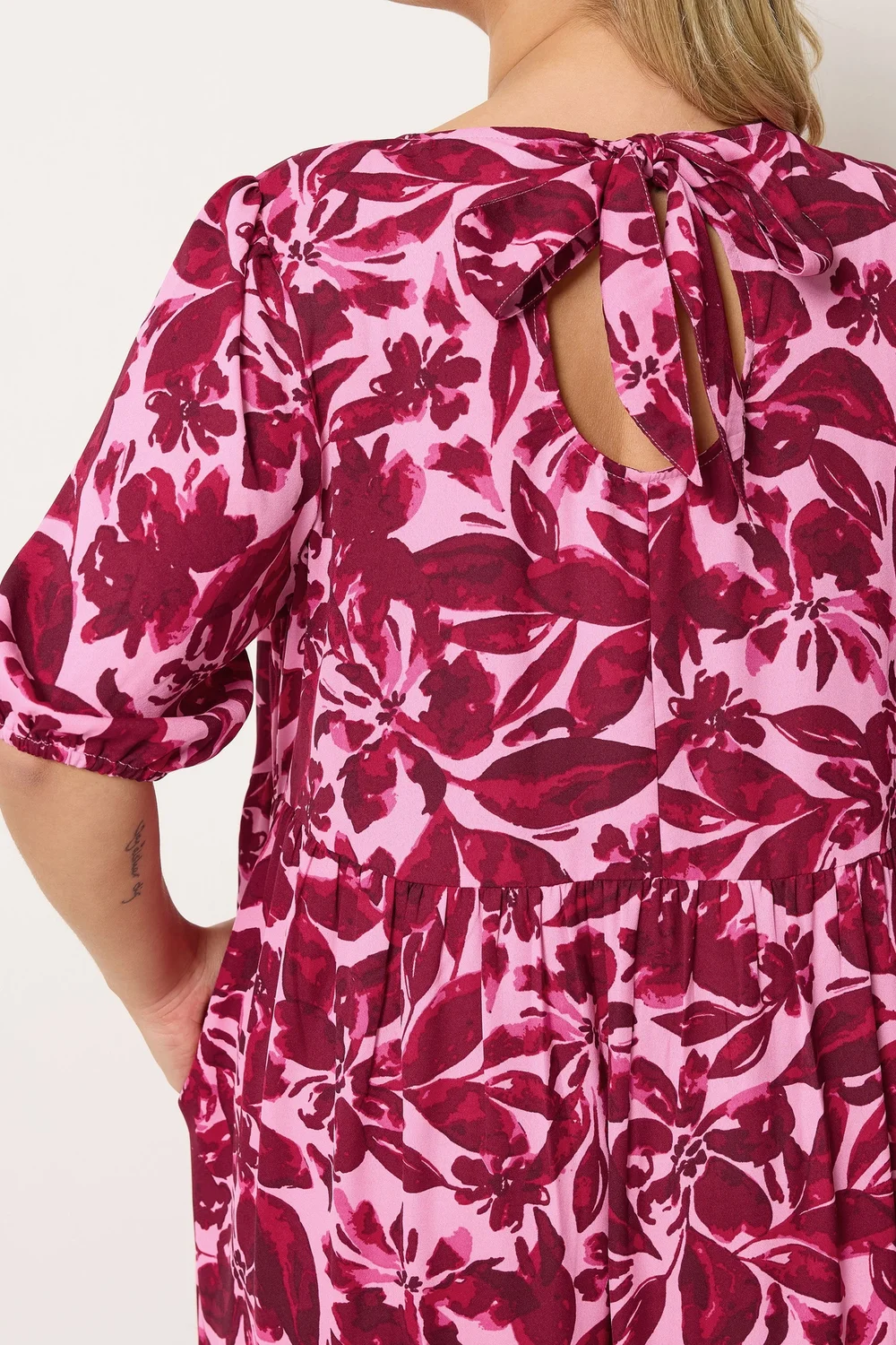 Yours Curve Pink Floral Smock Maxi Dress - 22-24 Image 5