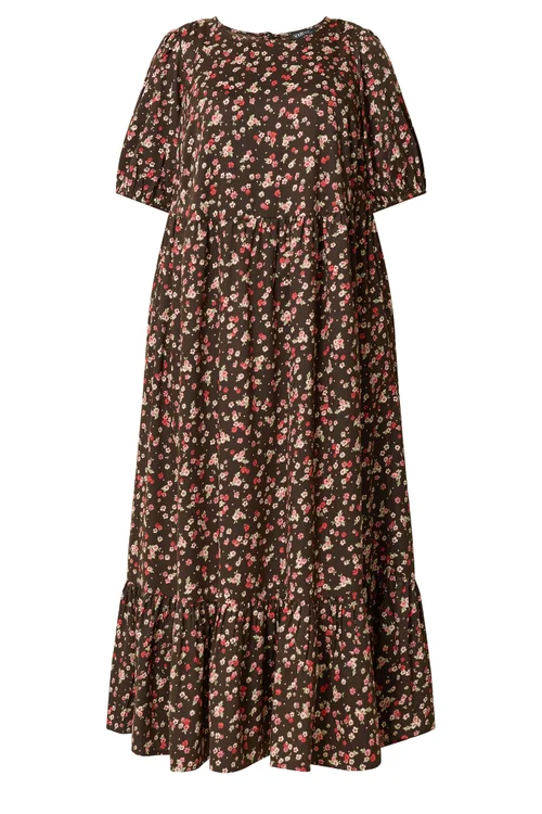 Yours Curve Brown Ditsy Floral Smock Maxi Dress - 14 Image 5