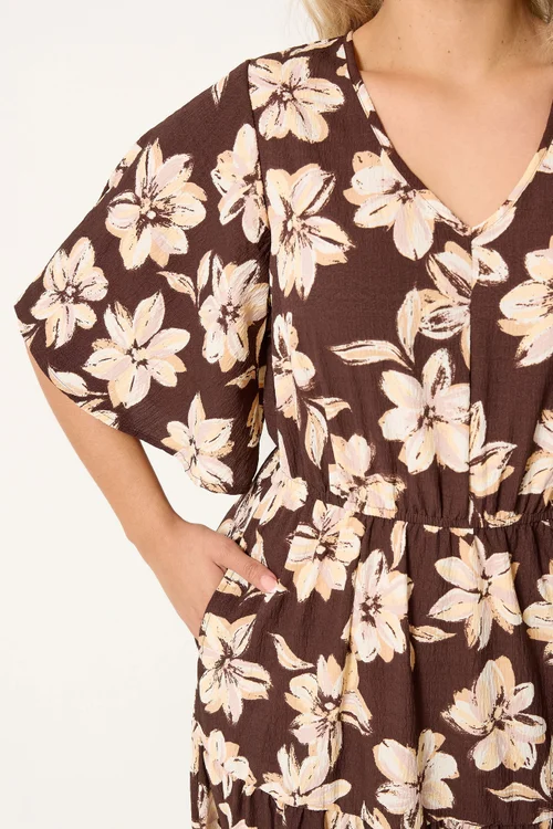 Yours Curve Brown Floral Tiered Maxi Dress - 26-28 Image 4