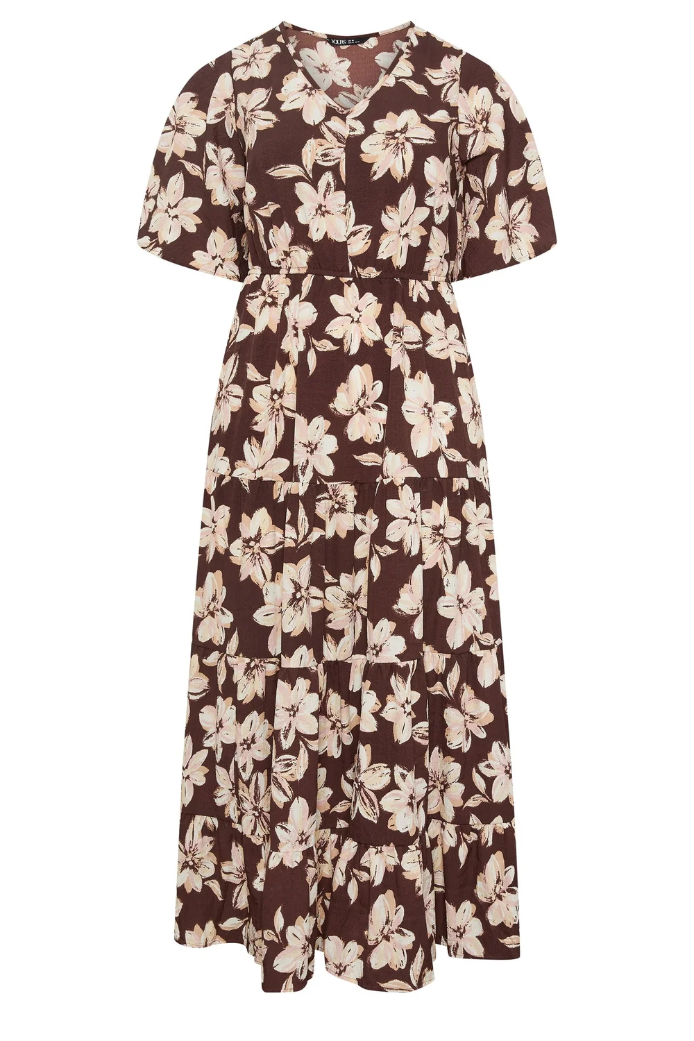 Yours Curve Brown Floral Tiered Maxi Dress - 26-28 Image 5