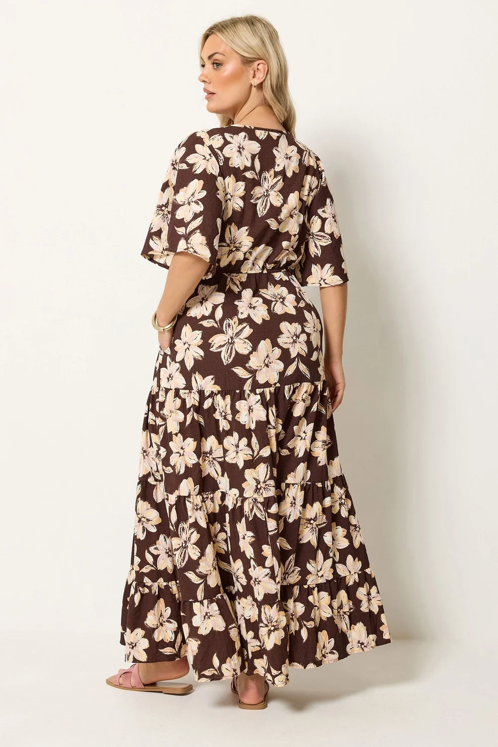 Yours Curve Brown Floral Tiered Maxi Dress - 26-28 Image 3