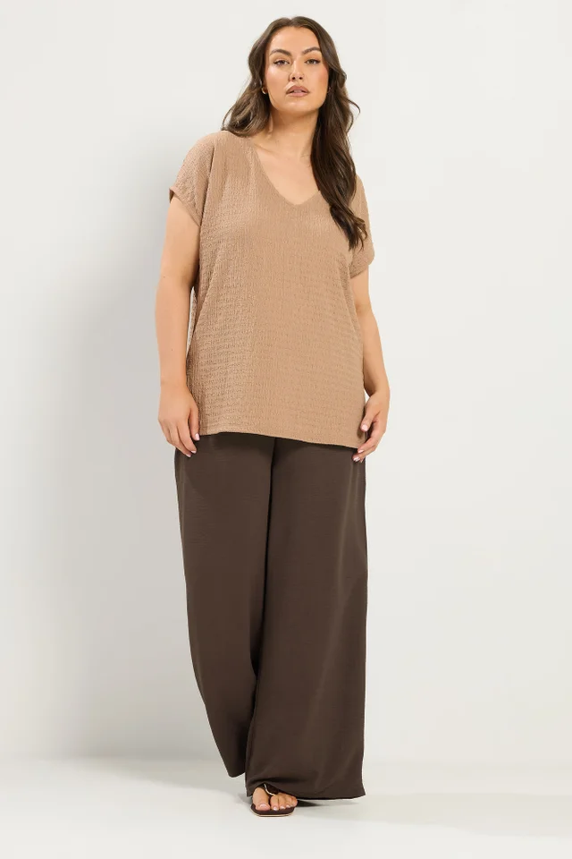 Yours Curve Chocolate Brown Twill Wide Leg Trousers