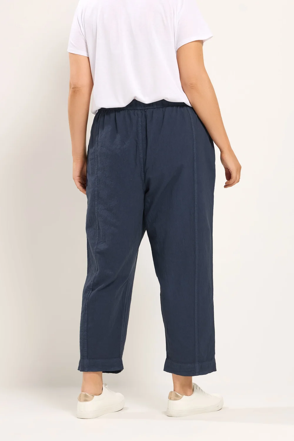 Yours Curve Navy Blue Cool Cotton Barrel Trousers - 12 Image 4