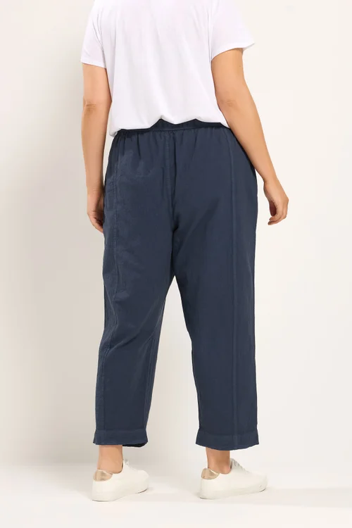 Yours Curve Navy Blue Cool Cotton Barrel Trousers - 12 Image 4