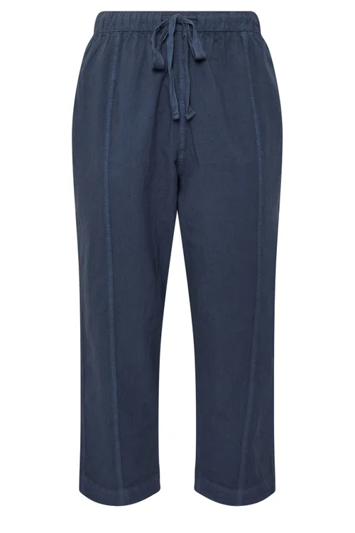 Yours Curve Navy Blue Cool Cotton Barrel Trousers - 12 Image 2