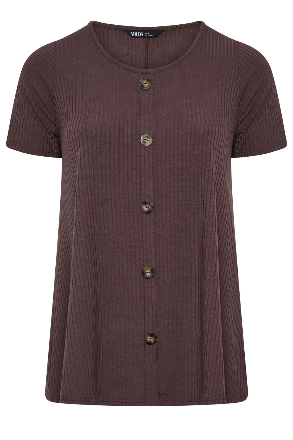 Yours Curve Brown Ribbed Short Sleeve T-Shirt - 18 Image 5
