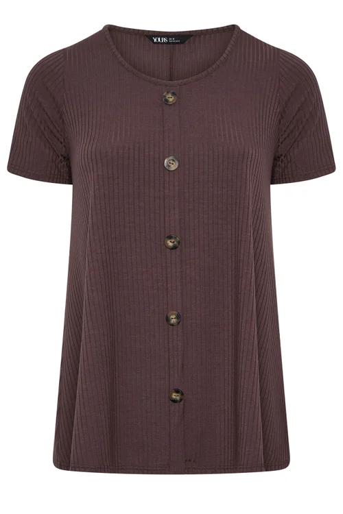 Yours Curve Brown Ribbed Short Sleeve T-Shirt - 18 Image 5