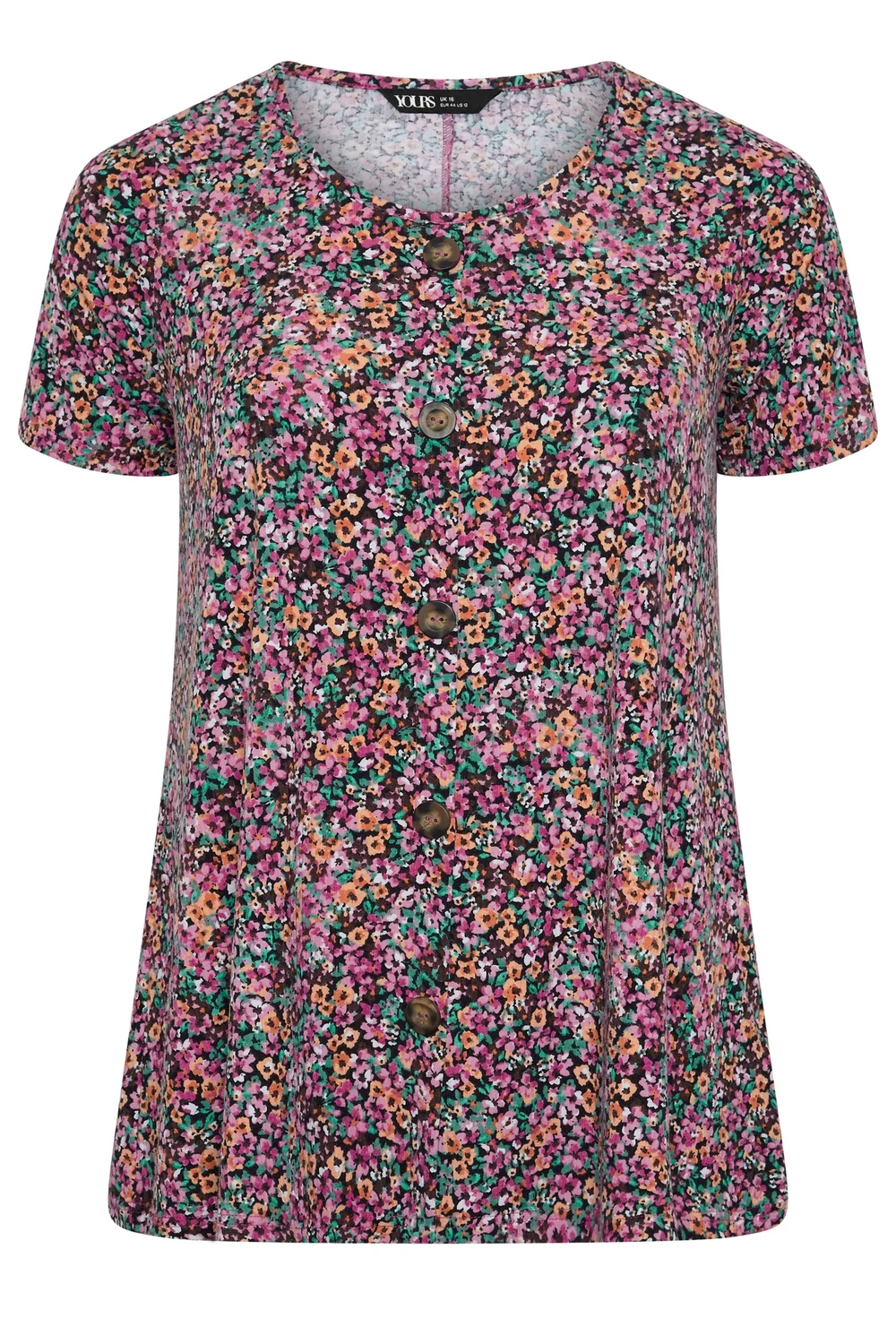 Yours Curve Pink Ditsy Floral Ribbed T-Shirt - 22-24 Image 5