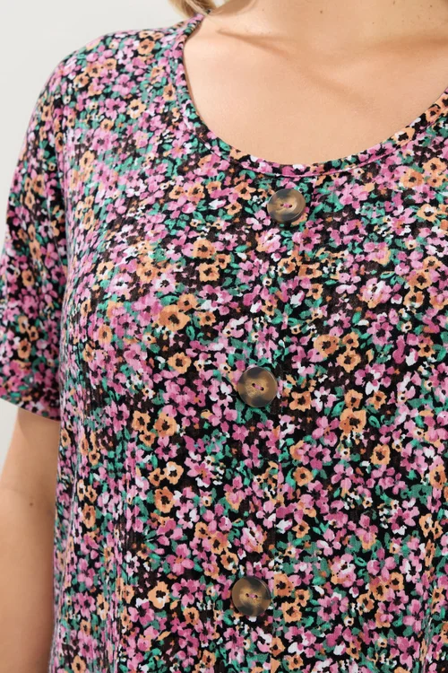 Yours Curve Pink Ditsy Floral Ribbed T-Shirt - 22-24 Image 4