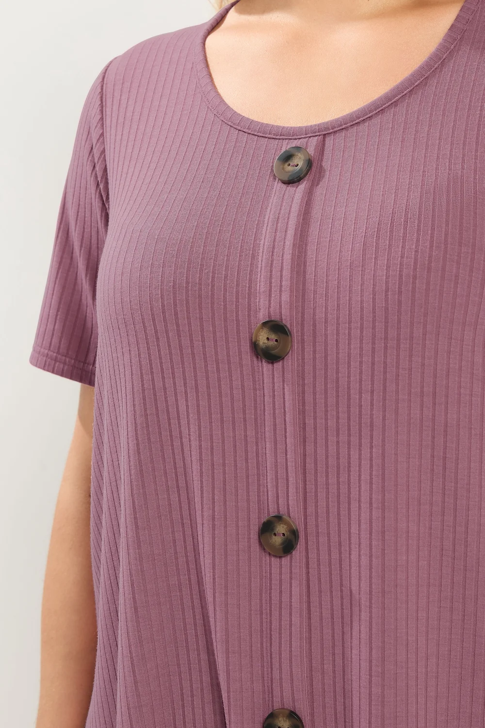 Yours Curve Pink Button Front Ribbed Swing Top - 20 Image 4