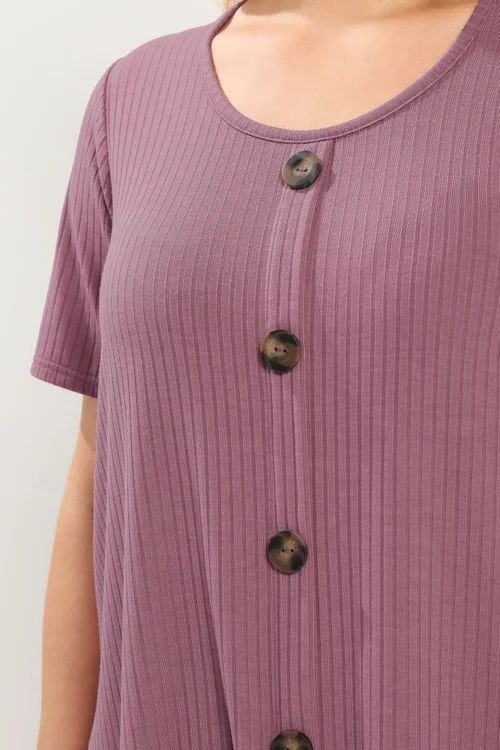 Yours Curve Pink Button Front Ribbed Swing Top - 20 Image 4