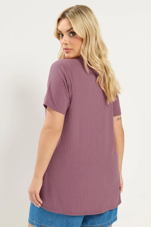 Yours Curve Pink Button Front Ribbed Swing Top - 20 Image 3