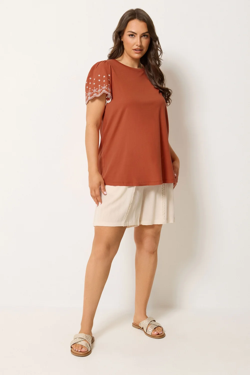 Yours Orange Embroidered Sleeve T-Shirt - 26-28 Image 2